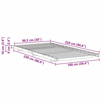 Bed Frame Wax Brown 100 x 220 cm Solid Pine Wood