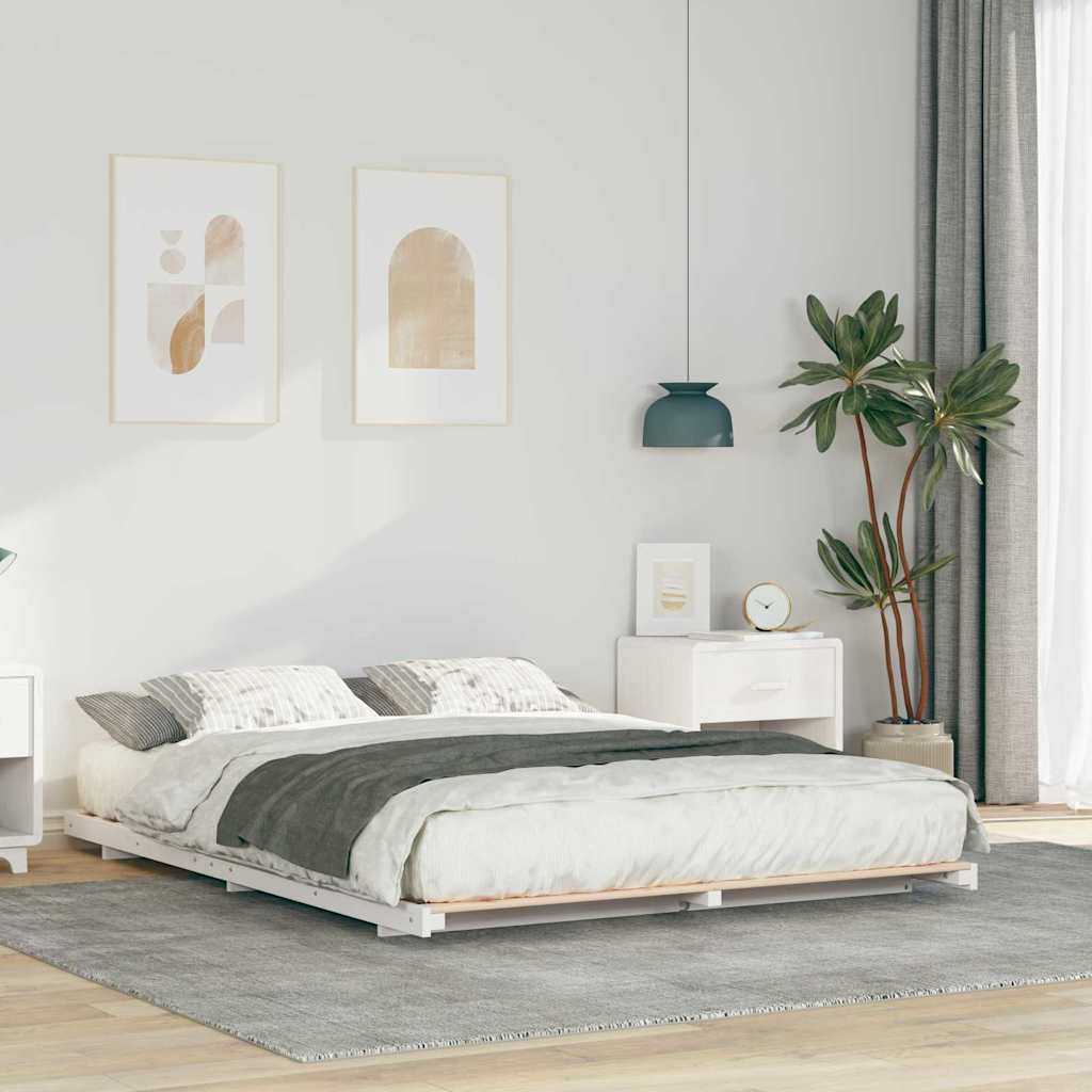 Bed Frame White 140 x 220 cm Solid Pine Wood