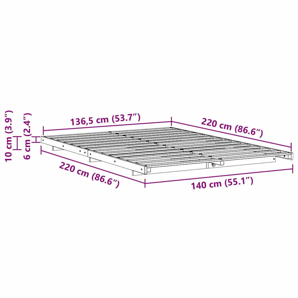 Bed Frame White 140 x 220 cm Solid Pine Wood