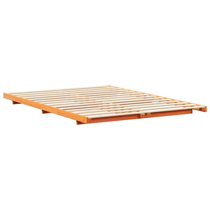 Floor Bed Frame Wax brown 140 x 220 cm Solid pine wood