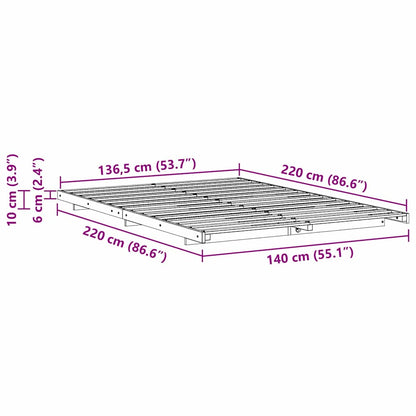 Bed Frame Wax Brown 140 x 220 cm Solid Pine Wood