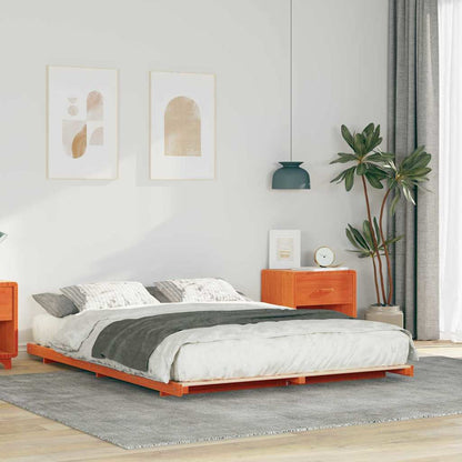 Bed Frame Wax Brown 160 x 220 cm Solid Pine Wood