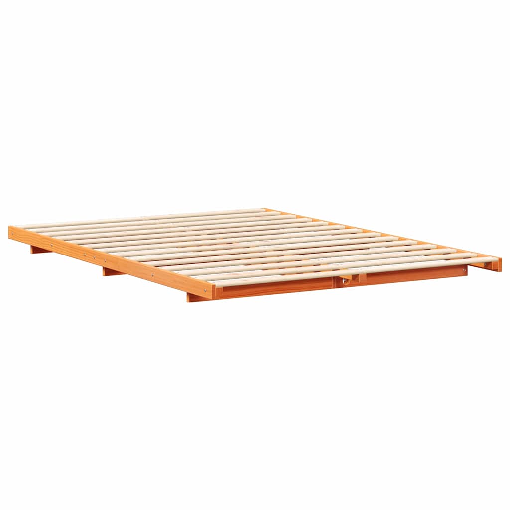 Floor Bed Frame Wax brown 160 x 220 cm Solid pine wood