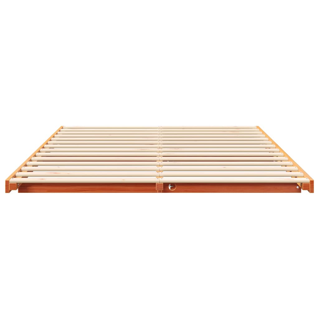 Floor Bed Frame Wax brown 160 x 220 cm Solid pine wood
