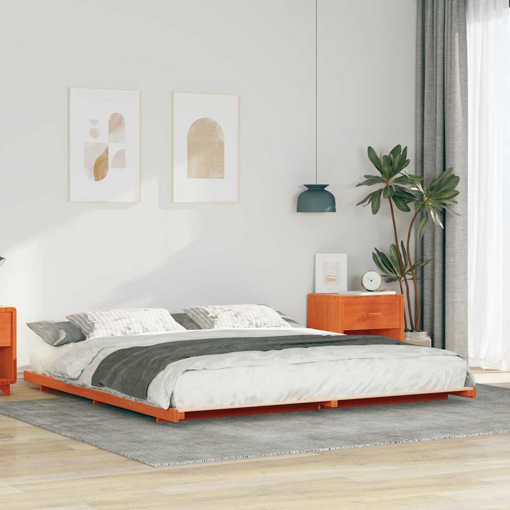 Bed Frame Wax Brown 200 x 220 cm Solid Pine Wood