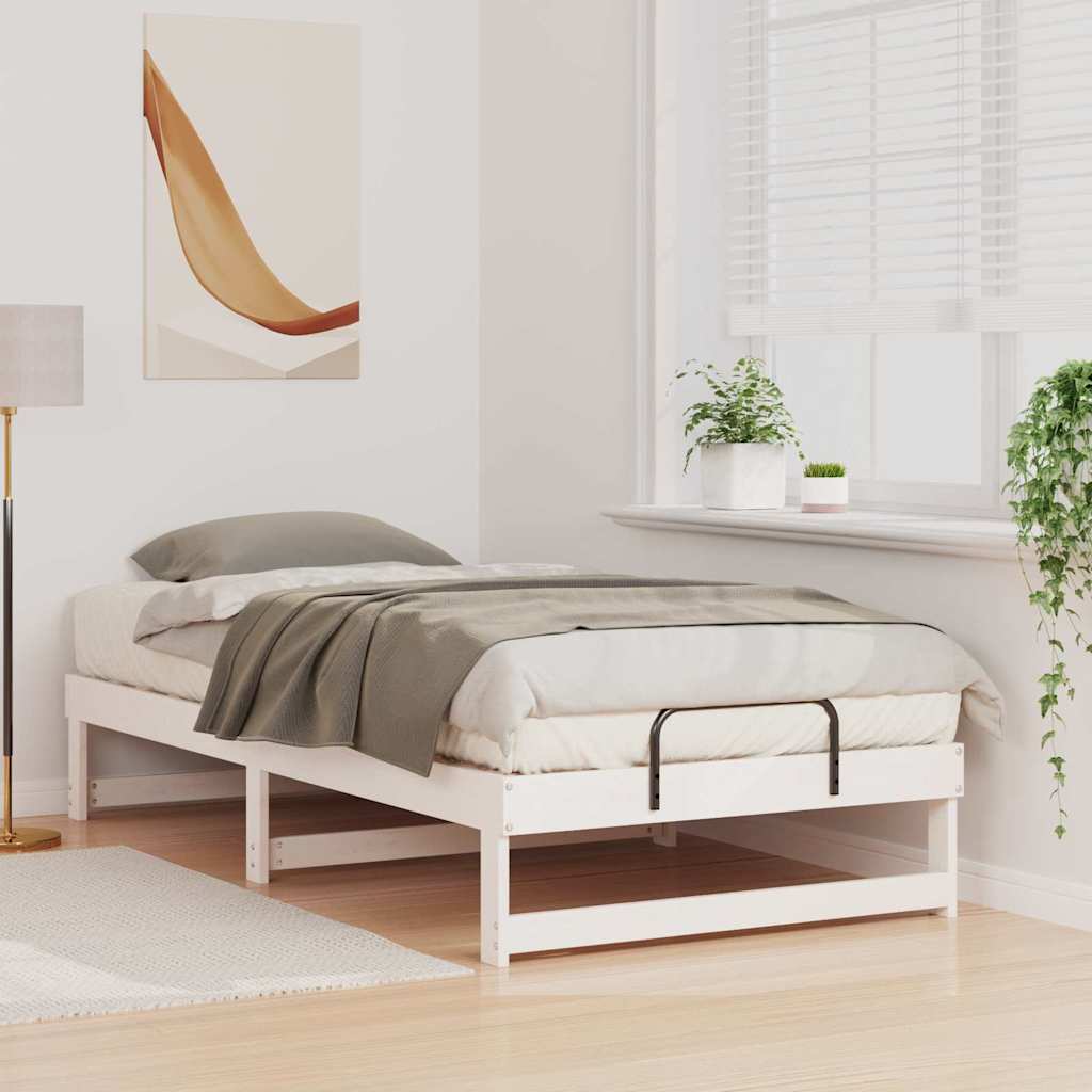 Bed Frame White 90 x 200 cm Solid Pine Wood