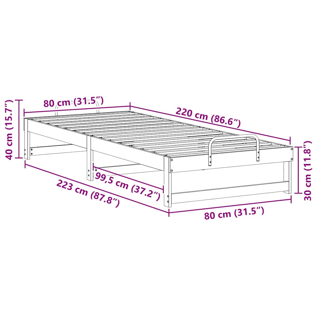Bed Frame Brown 80 x 220 cm Solid Pine Wood