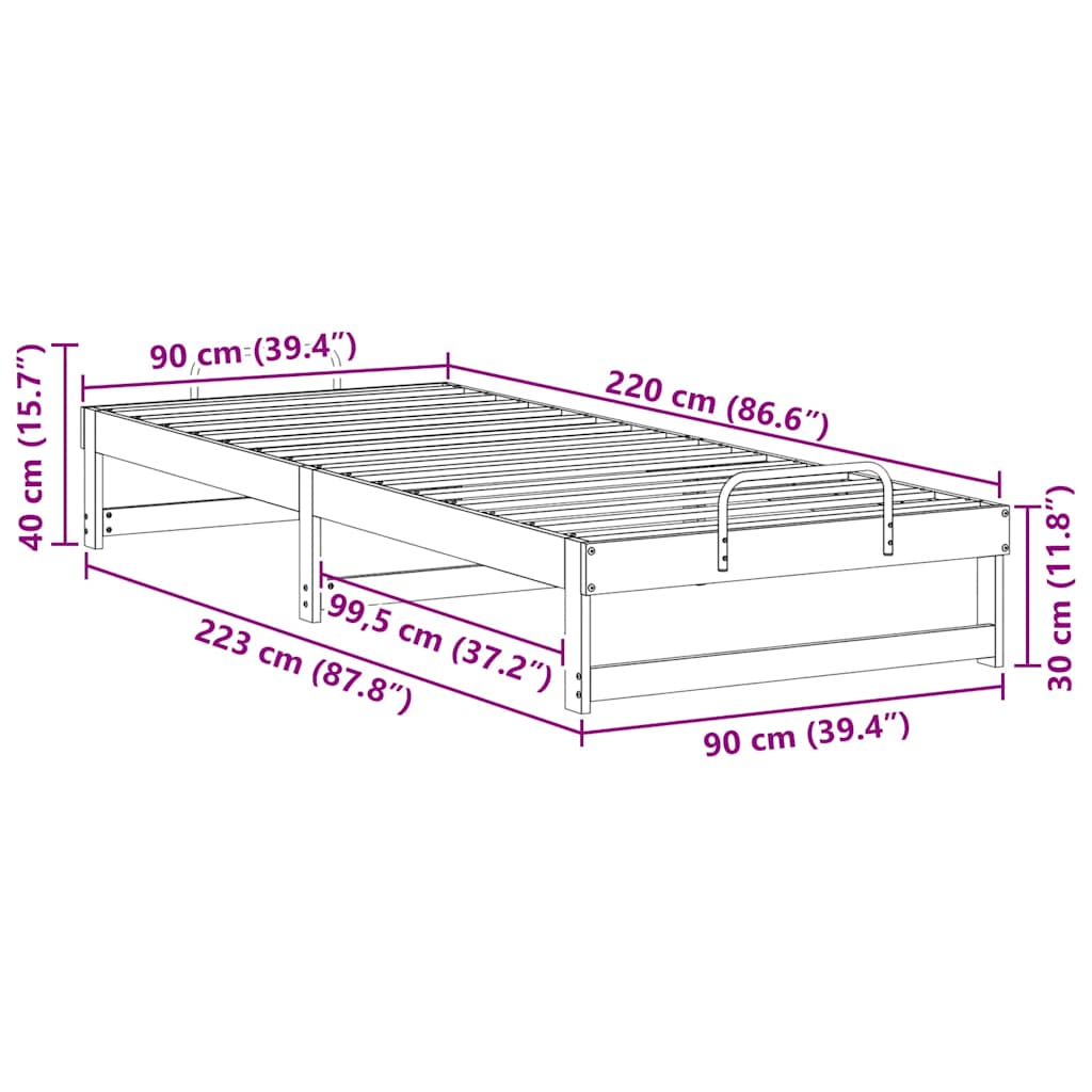 Bed Frame Brown 90 x 220 cm Solid Pine Wood