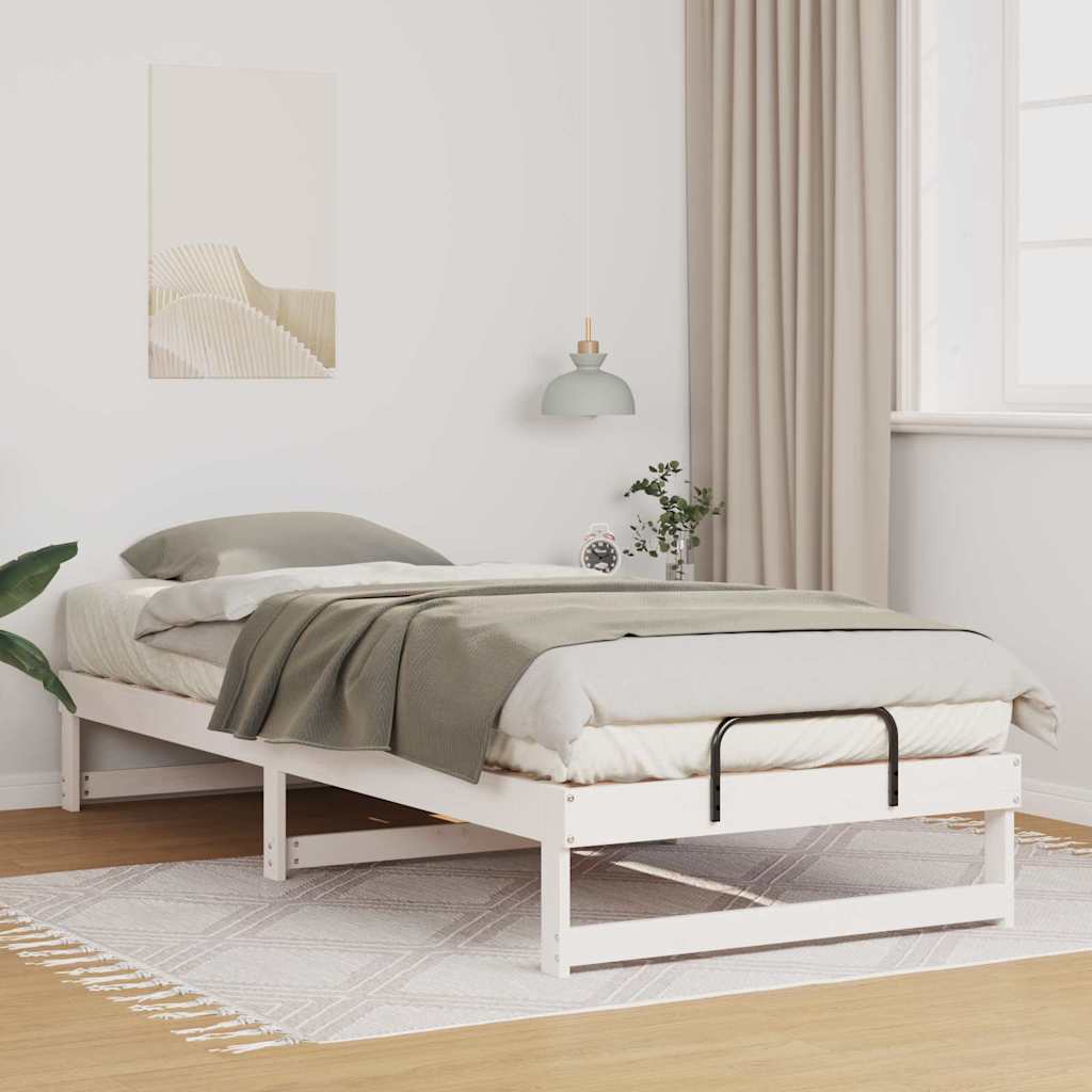 Bed Frame White 100 x 220 cm Solid Pine Wood