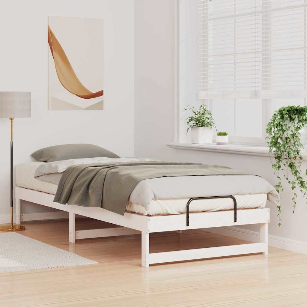 Bed Frame White 100 x 220 cm Solid Pine Wood