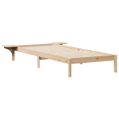 Bed Frame with Side Tables Natural 80 x 210 cm Solid Pine Wood