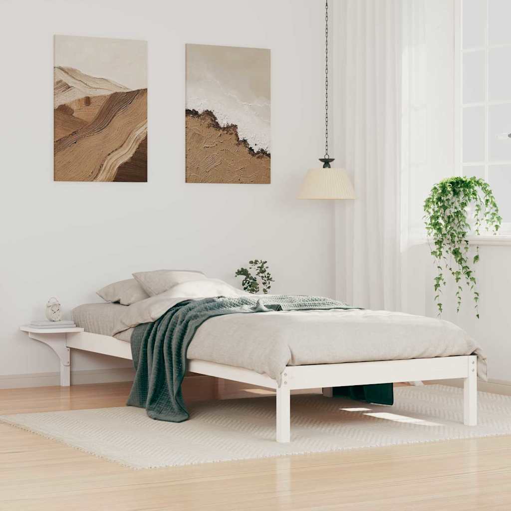 Bed Frame with Side Tables White 80 x 210 cm Solid Pine Wood