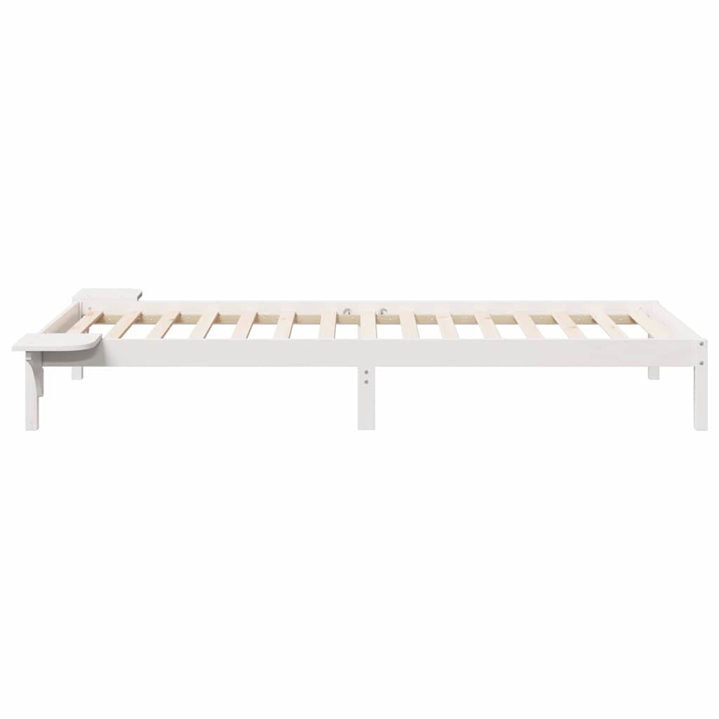 Bed Frame with Side Tables White 80 x 210 cm Solid Pine Wood