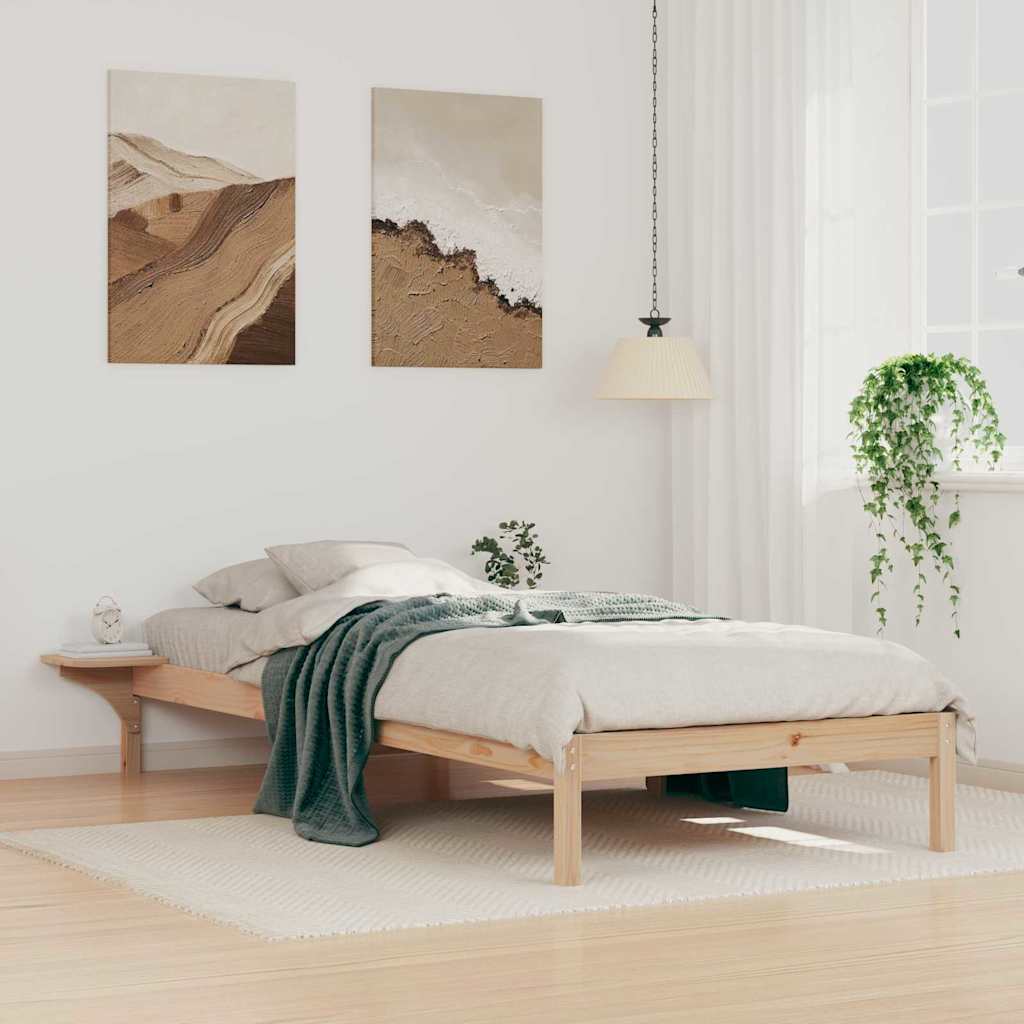 Bed Frame with Side Tables Natural 90 x 210 cm Solid Pine Wood