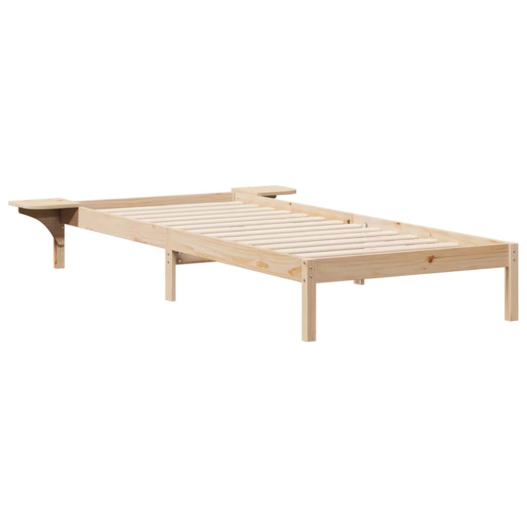 Bed Frame with Side Tables Natural 90 x 210 cm Solid Pine Wood