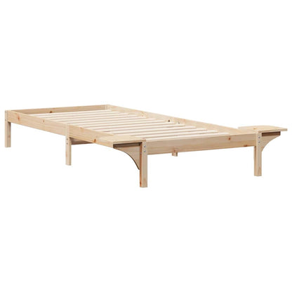 Bed Frame with Side Tables Natural 90 x 210 cm Solid Pine Wood