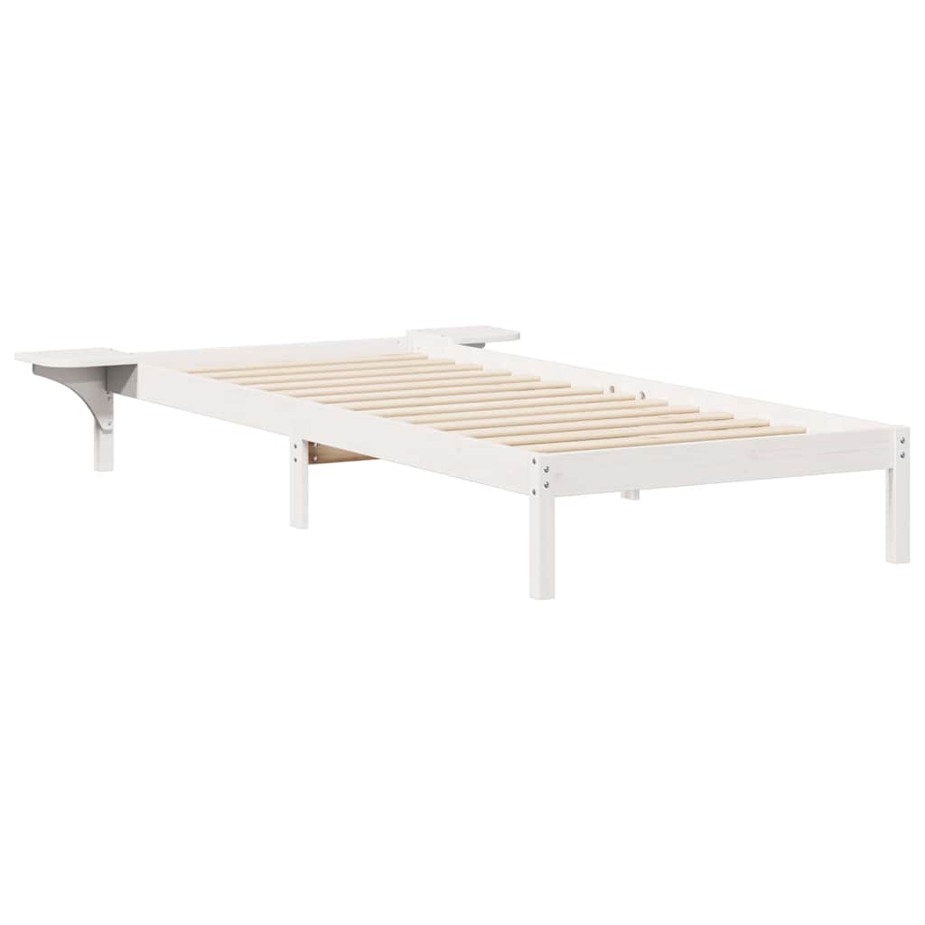 Bed Frame with Side Tables White 100 x 210 cm Solid Pine Wood