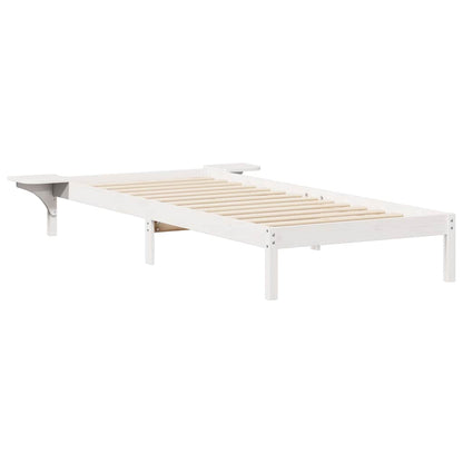 Bed Frame with Side Tables White 100 x 210 cm Solid Pine Wood