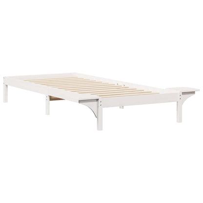 Bed Frame with Side Tables White 100 x 210 cm Solid Pine Wood