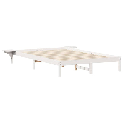 Bed Frame with Side Tables White 140 x 210 cm Solid Pine Wood