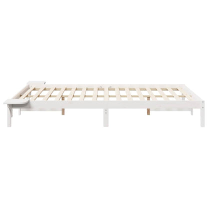 Bed Frame with Side Tables White 140 x 210 cm Solid Pine Wood