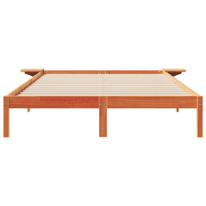 Bed Frame with Side Tables Wax Brown 140 x 210 cm