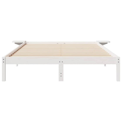 Bed Frame with Side Tables White 160 x 210 cm Solid Pine Wood