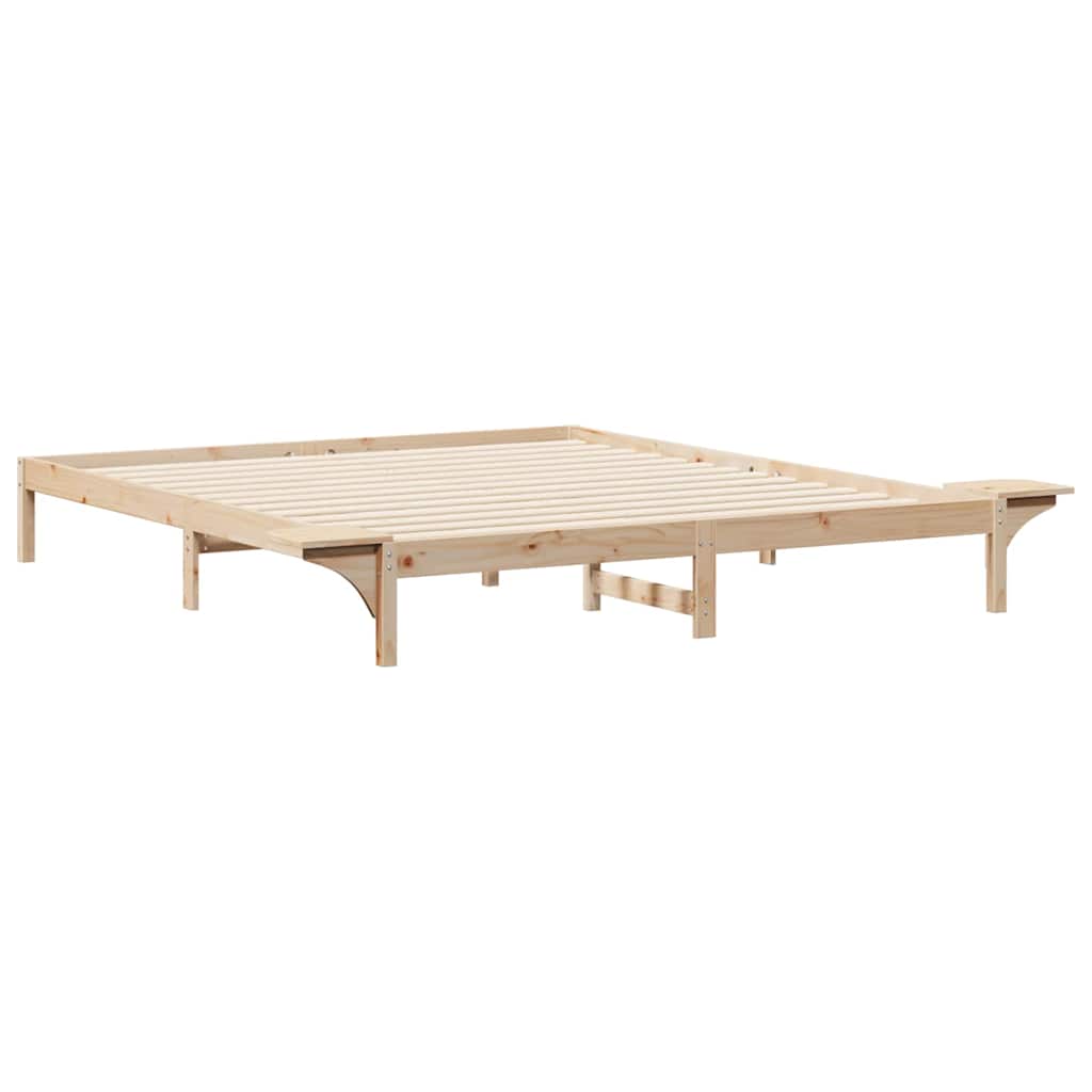 Bed Frame with Side Tables Natural 180 x 210 cm Solid Pine Wood