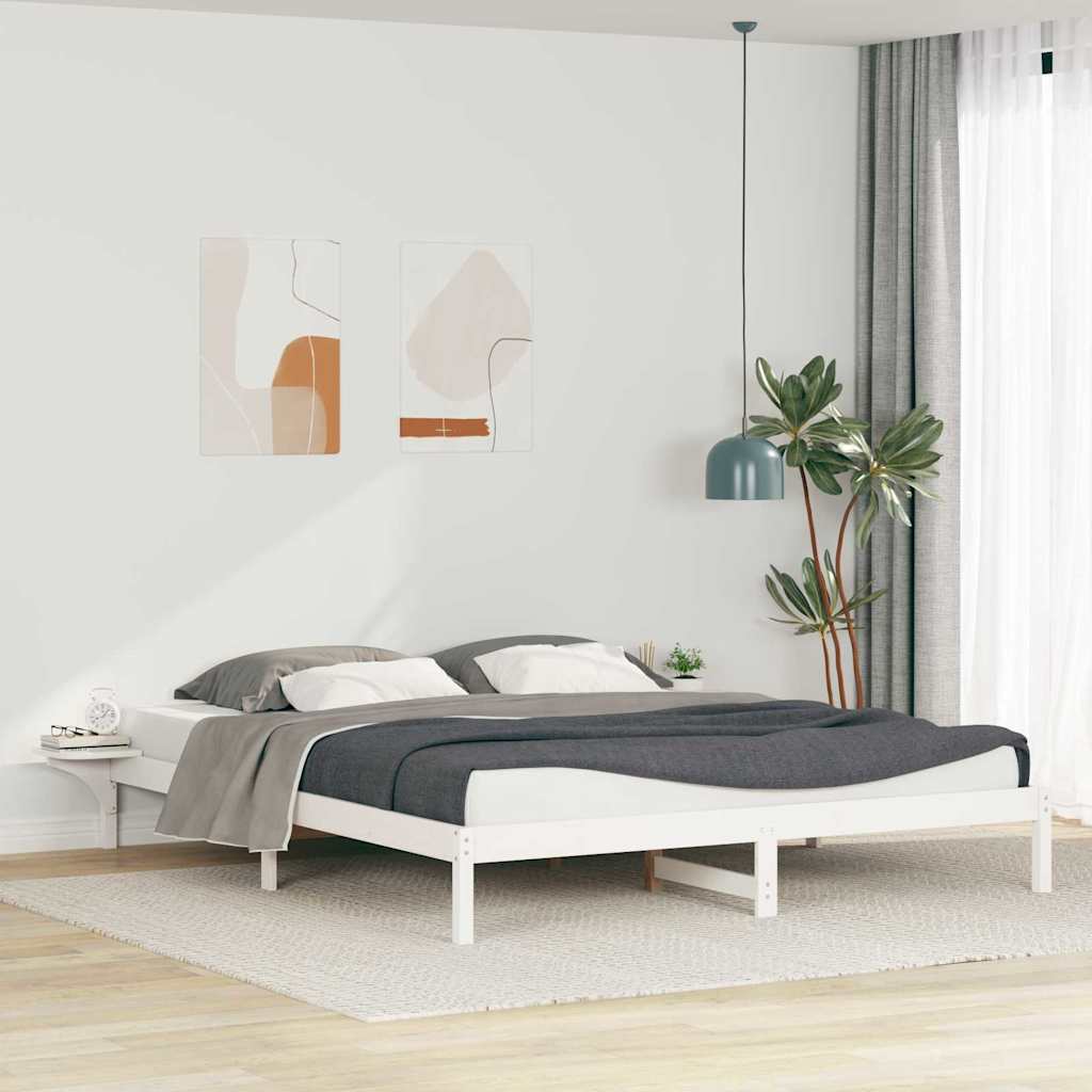 Bed Frame with Side Tables White 180 x 210 cm Solid Pine Wood