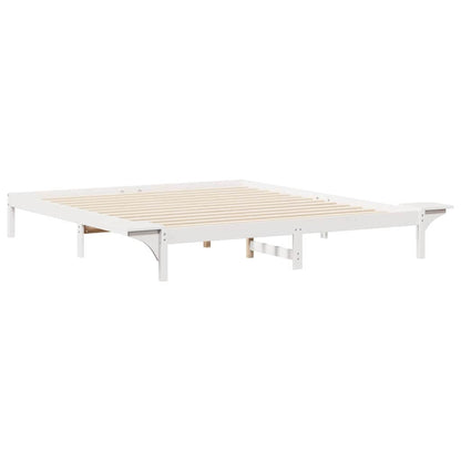 Bed Frame with Side Tables White 180 x 210 cm Solid Pine Wood