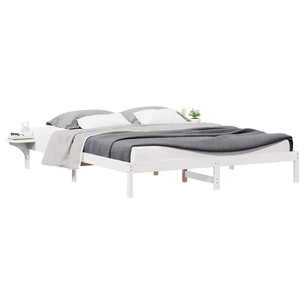 Bed Frame with Side Tables White 180 x 210 cm Solid Pine Wood