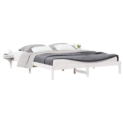 Bed Frame with Side Tables White 180 x 210 cm Solid Pine Wood