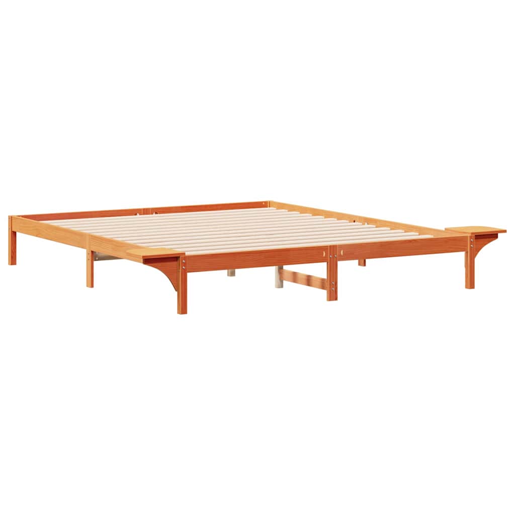 Bed Frame with Side Tables Wax Brown 180 x 210 cm