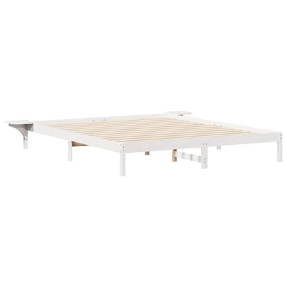 Bed Frame with Side Tables White 200 x 210 cm Solid Pine Wood