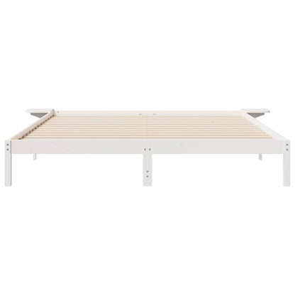 Bed Frame with Side Tables White 200 x 210 cm Solid Pine Wood
