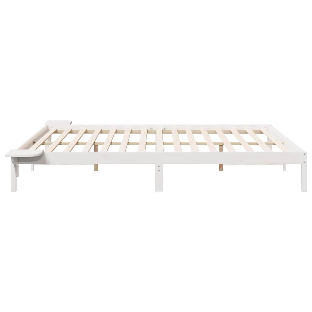 Bed Frame with Side Tables White 200 x 210 cm Solid Pine Wood