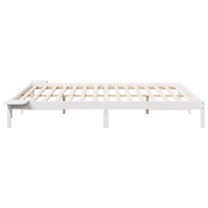 Bed Frame with Side Tables White 200 x 210 cm Solid Pine Wood
