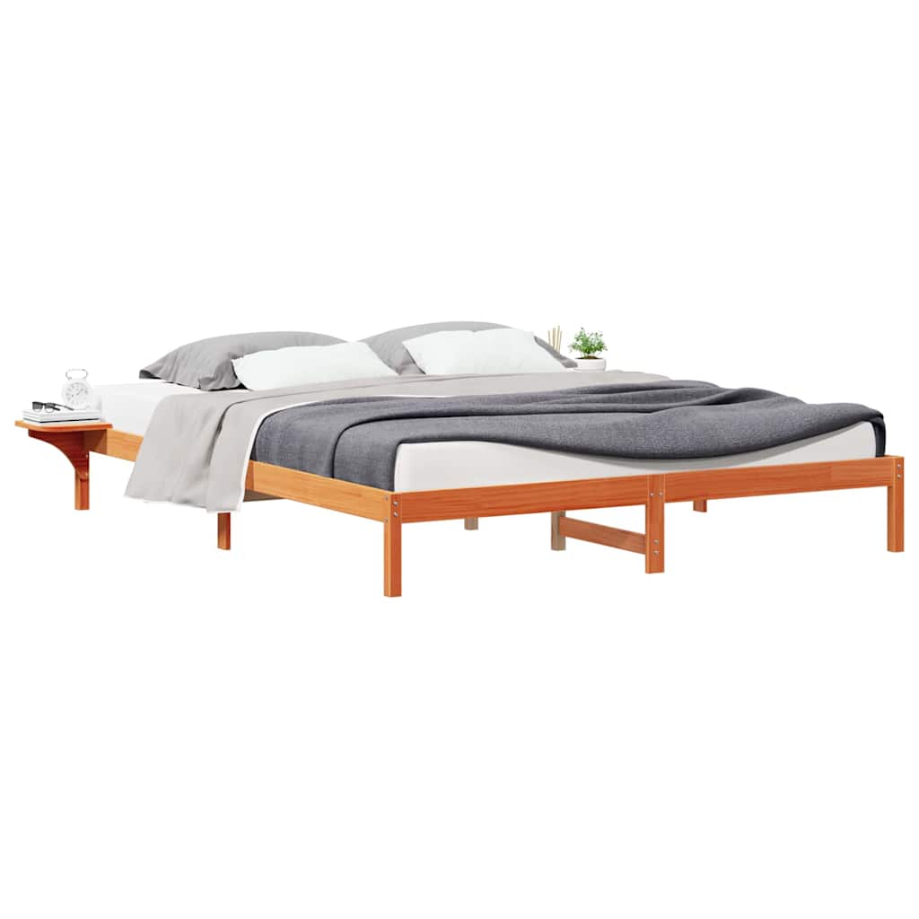 Bed Frame with Side Tables Wax Brown 200 x 210 cm