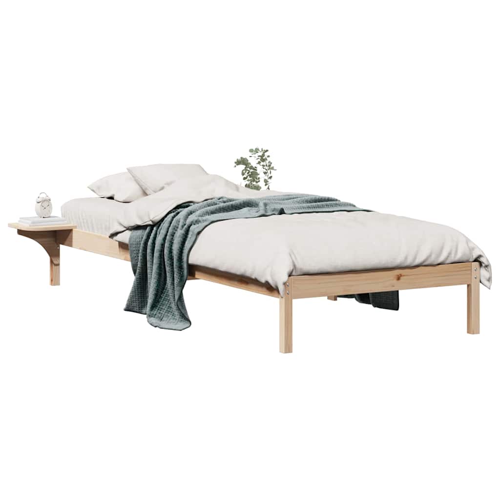Bed Frame with Side Tables Natural 80 x 220 cm Solid Pine Wood