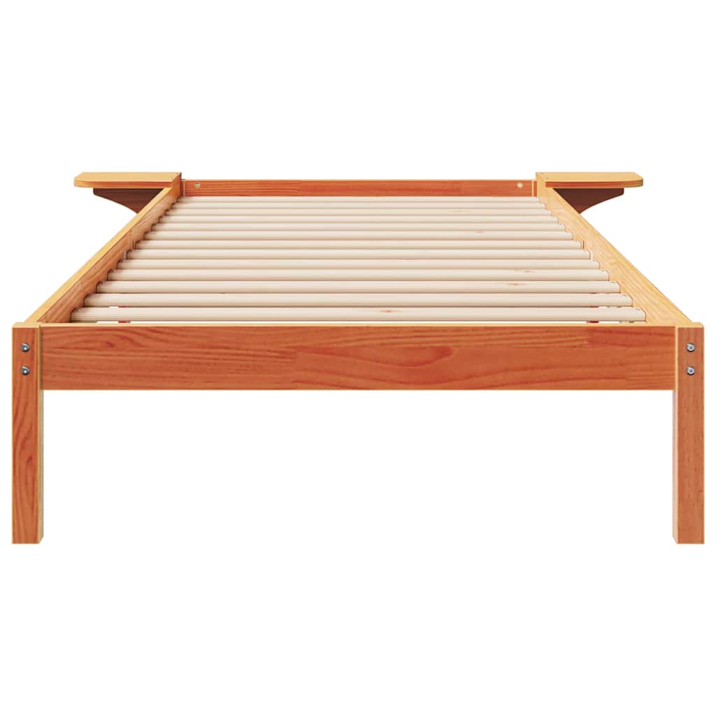 Bed Frame with Side Tables Wax Brown 90 x 220 cm