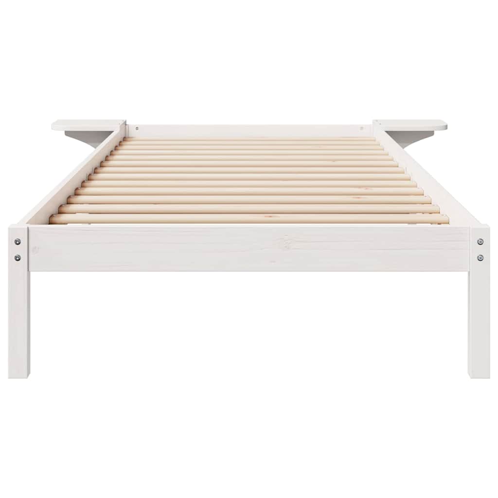 Bed Frame with Side Tables White 100 x 220 cm Solid Pine Wood