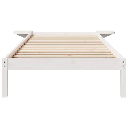 Bed Frame with Side Tables White 100 x 220 cm Solid Pine Wood