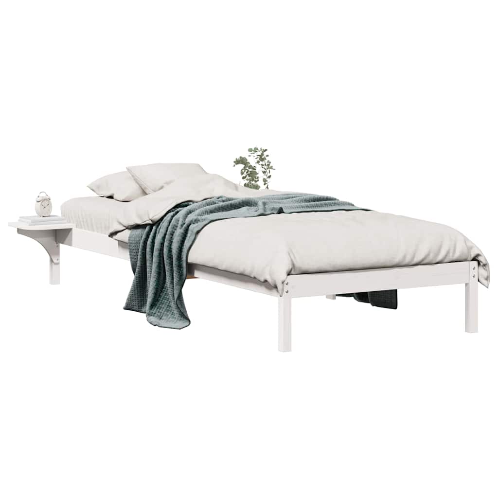 Bed Frame with Side Tables White 100 x 220 cm Solid Pine Wood
