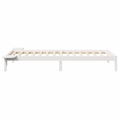 Bed Frame with Side Tables White 100 x 220 cm Solid Pine Wood