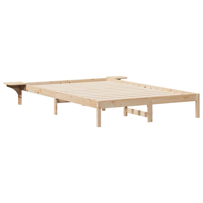 Bed Frame with Side Tables Natural 140 x 220 cm Solid Pine Wood