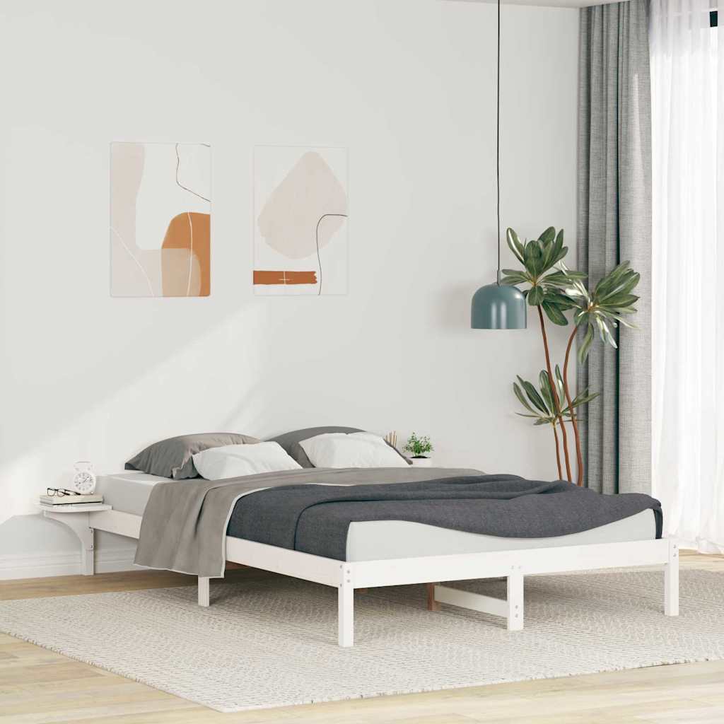 Bed Frame with Side Tables White 140 x 220 cm Solid Pine Wood