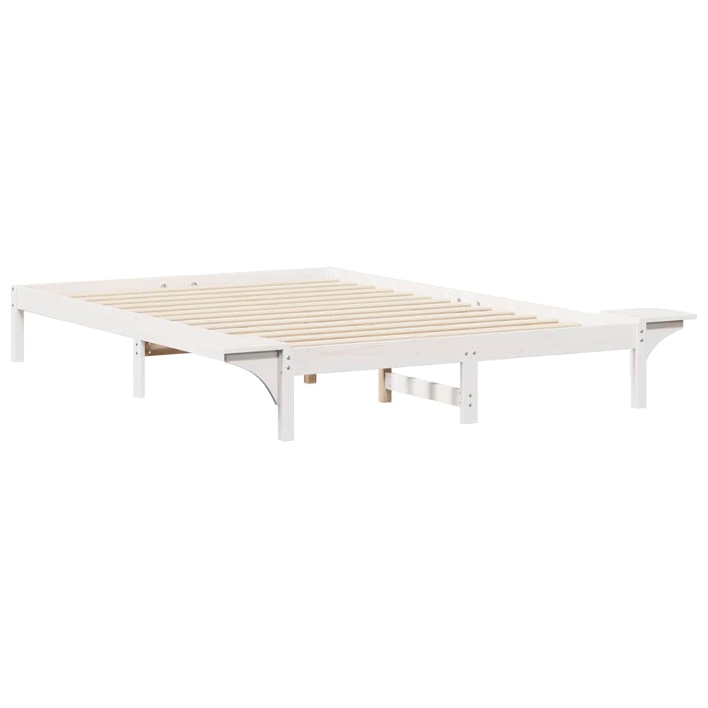 Bed Frame with Side Tables White 140 x 220 cm Solid Pine Wood