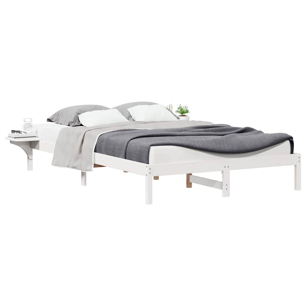 Bed Frame with Side Tables White 140 x 220 cm Solid Pine Wood