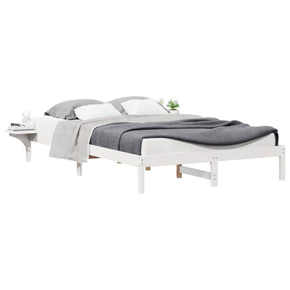Bed Frame with Side Tables White 140 x 220 cm Solid Pine Wood