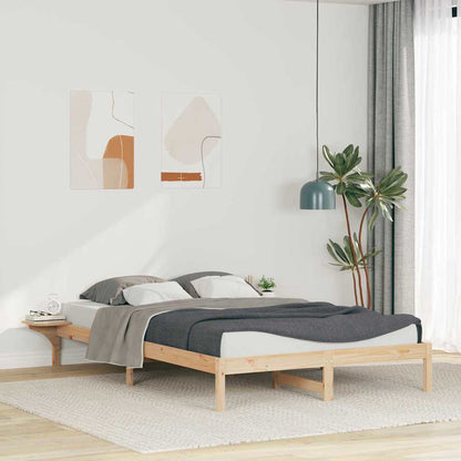 Bed Frame with Side Tables Natural 160 x 220 cm Solid Pine Wood